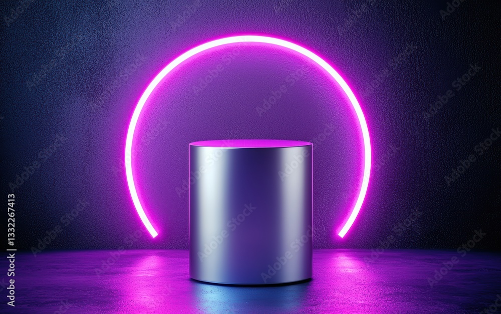 A sleek silver beauty product levitating within a neon-lit circular frame, pulsing cybernetic energy flowing through it, a perfect blend of tech and luxury A sleek silver beauty product levitating within a neon-lit circular frame, pulsing cybernetic energy flowing through it, a perfect blend of tech and luxury