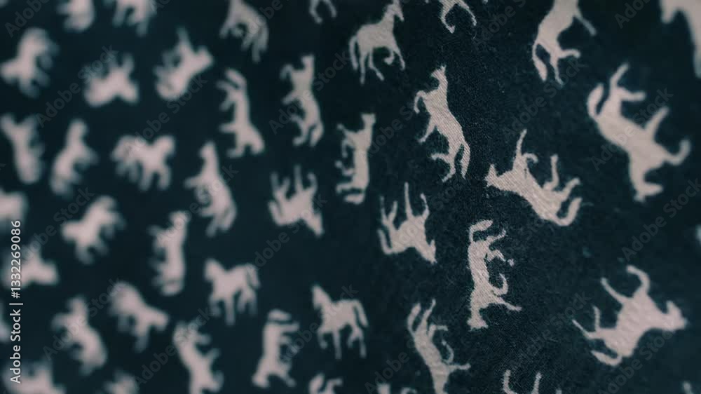 Black fabric with white horses fluttering in the wind. Closeup. Macro. Slow mo, slow motion, high speed camera, 200fps Black fabric with white horses fluttering in the wind. Closeup. Macro. Slow mo, slow motion, high speed camera, 200fps