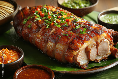 Crispy Filipino Lechon Belly Roll with Savory Dipping Sauces