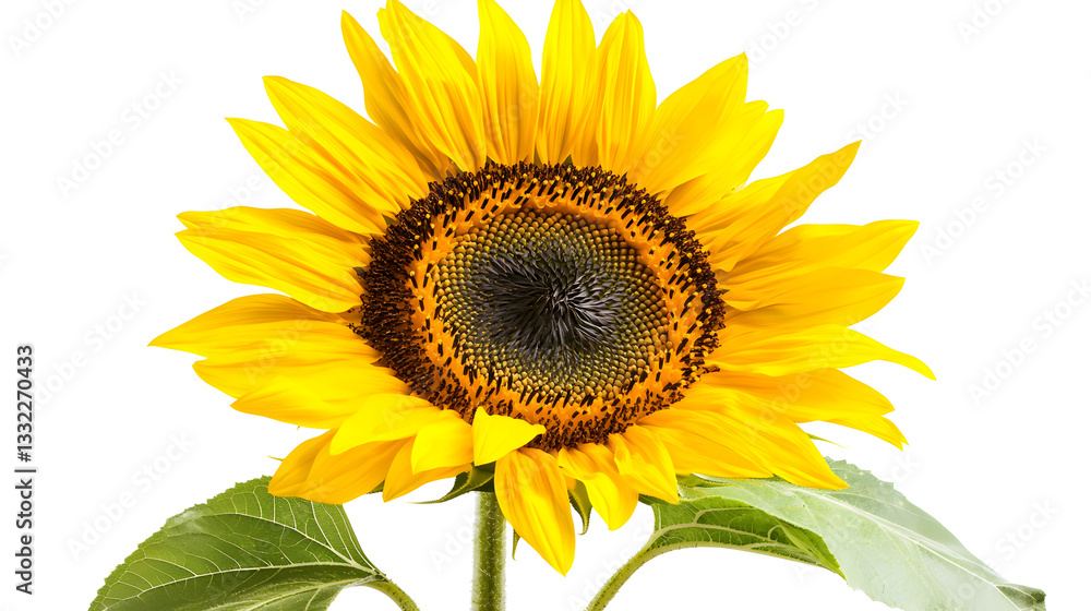 Fototapeta premium Captivating yellow sunflower isolated on white stock photo nature close-up floral beauty