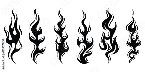 Silhouette Fire flames. Old school tattoo neo-tribal style or silhouette flame for cars. set vector icons. Fire sign. Fire flame icon isolated on white background. Vector illustration