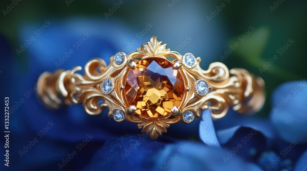 Naklejka premium A macro shot of a beautiful citrine gemstone bracelet with delicate filigree detailing.