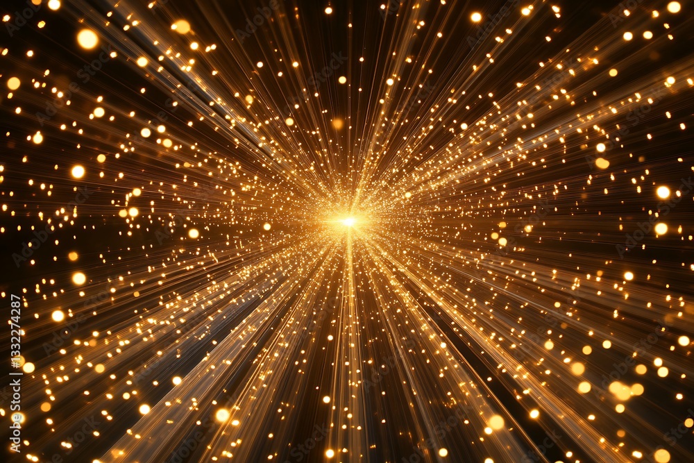 A brilliant light source emits rays and particles from center point A brilliant light source emits rays and particles from center point