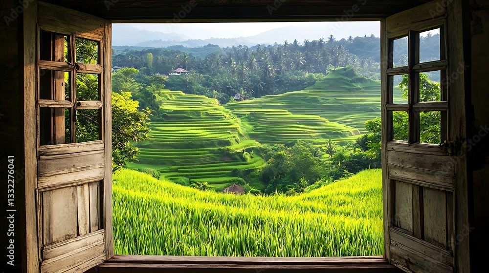 a window with a view of a green field a window with a view of a green field