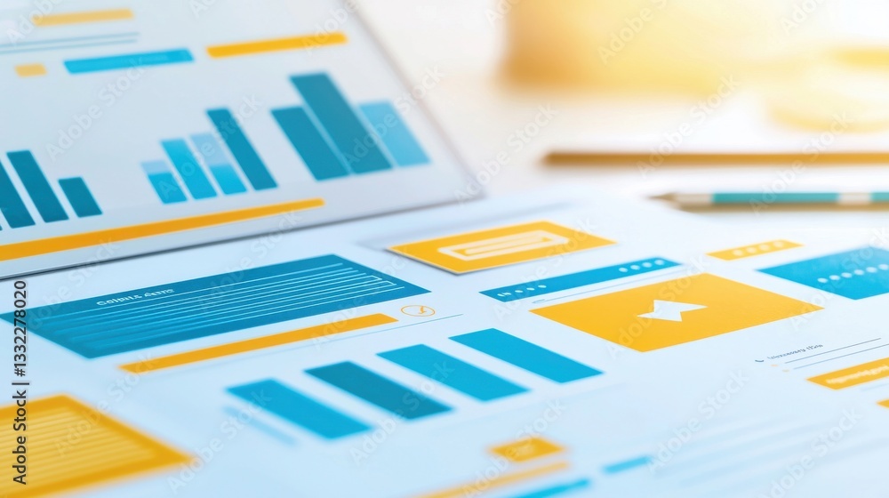 Colorful Data Visualization and Charts on a Bright Workspace Colorful Data Visualization and Charts on a Bright Workspace