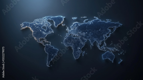 Fototapeta Naklejka Na Ścianę i Meble -  glowing animated world map with flowing data streams, showcasing global connectivity and technology. This digital representation highlights continents and countries in modern style