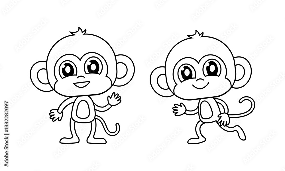 Obraz premium Monkey, coloring page for kids, vector illustration