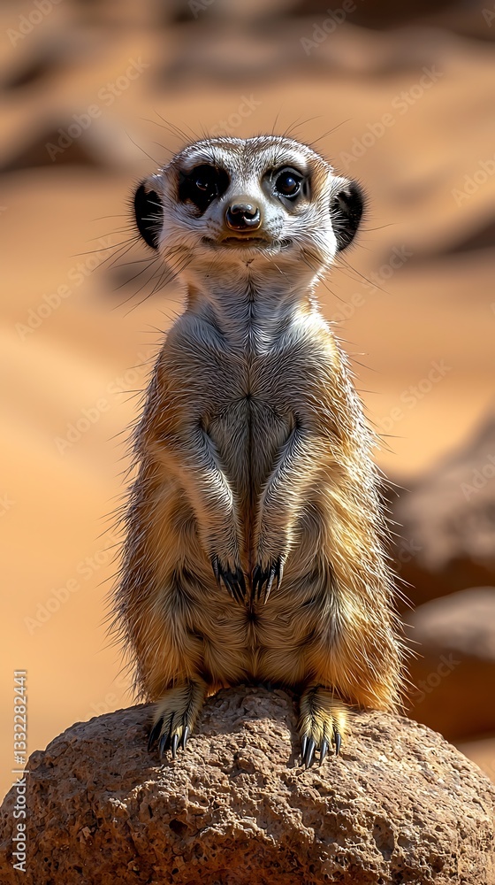 Fototapeta premium Meerkat standing desert rock sun