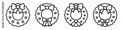 christmas wreath with bow icon, christmas wreath with bow line art - simple line art of christmas wreath with bow, perfect for christmas wreath with bow logos and icons