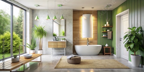 Sustainable Modern Bathroom Design with Wall-Mounted Water Heater