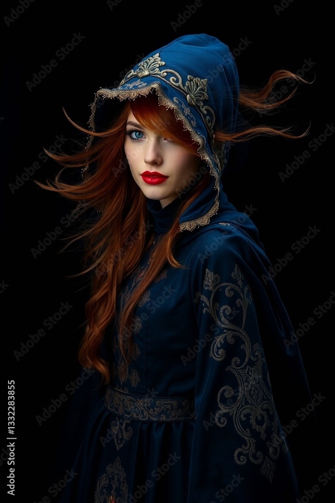 Mysterious gothic woman with dark makeup and retro fashion, Generative AI Mysterious gothic woman with dark makeup and retro fashion, Generative AI