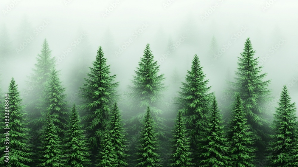 Misty forest with evergreen trees in a serene atmosphere. Misty forest with evergreen trees in a serene atmosphere.