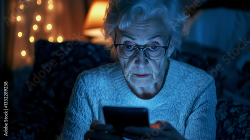 Wallpaper Mural Panic grandma elder woman in glasses was scam and fraud by online social media internet cyber crime. Torontodigital.ca