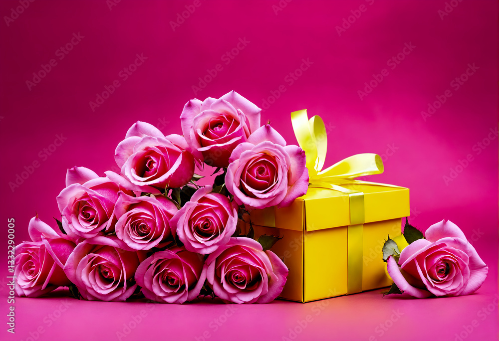 Box with roses. Valentines day gift