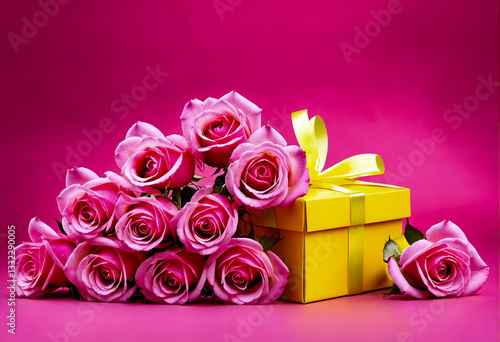 Obraz na płótnie Box with roses. Valentines day gift w salonie