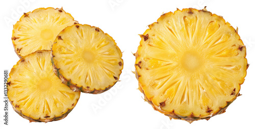 Fresh pineapple slices, vibrant yellow, tropical fruit, healthy snack