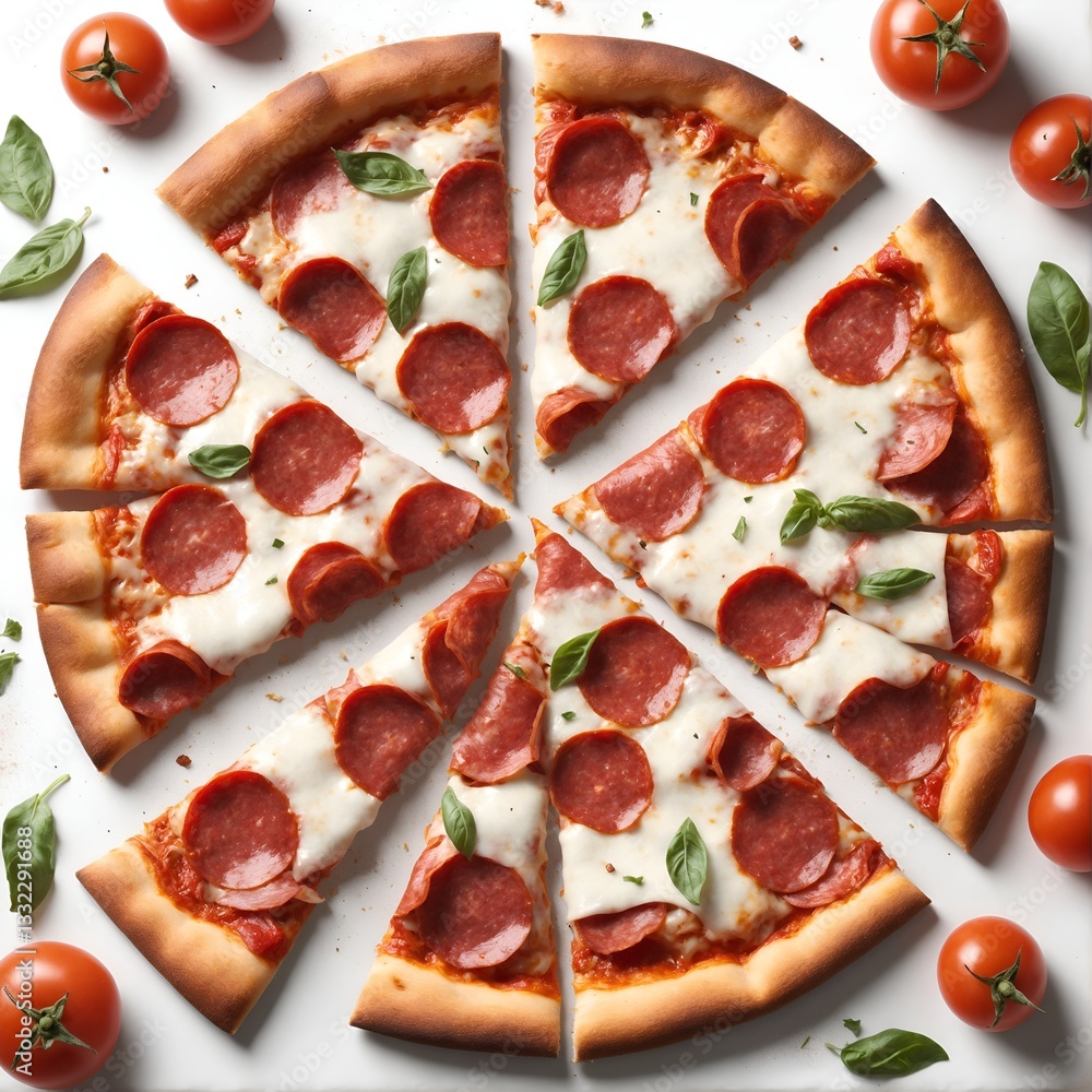 Delicious pizza fastfood meal on white background