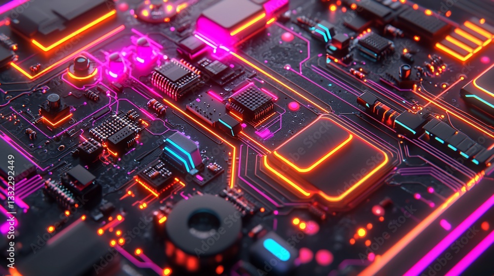 Neon Circuit Board Close-Up (1) Neon Circuit Board Close-Up (1)