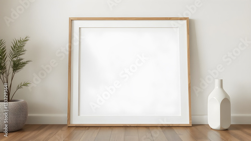 Empty frame mockup, ISO A paper size. Living room wall poster mockup. Interior mockup with modern design. 3D render
