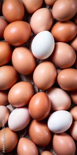 Obraz na płótnie Fresh chicken eggs for sale at market. Food background. Generative AI w salonie
