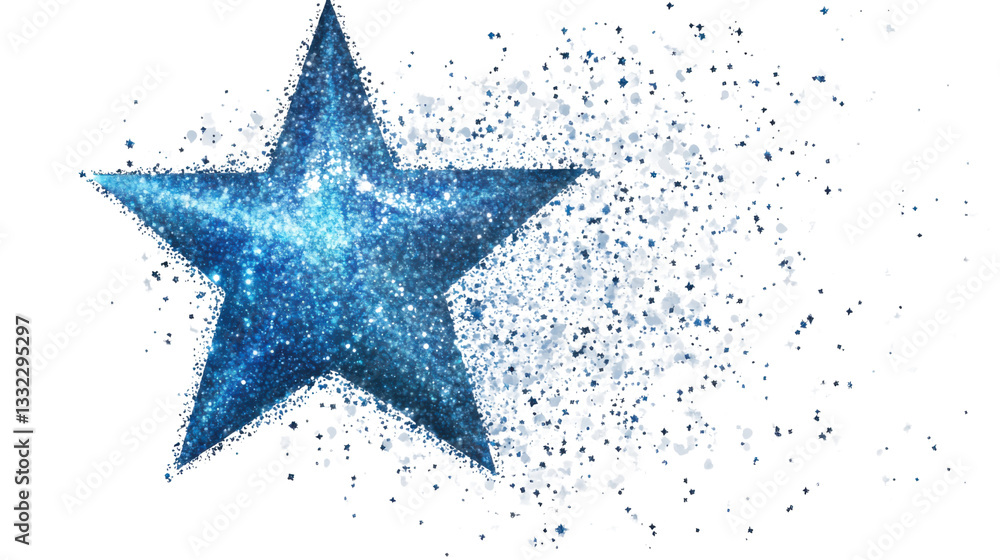 Fototapeta premium Shiny Blue Star Isolated on a White Background, Vibrant Geometric Shape for Design and Decoration