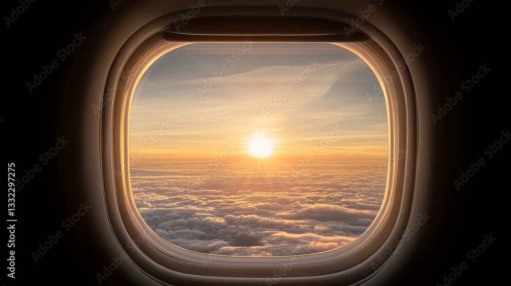 Boarding an airplane through the window sky view of a sunrise on board travel experience Boarding an airplane through the window sky view of a sunrise on board travel experience