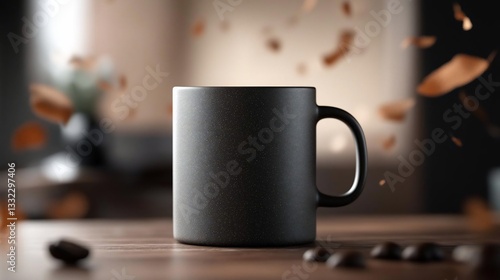 Dark Gray Speckled Mug with Coffee Beans and Grounds