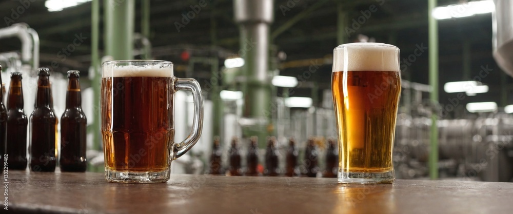 Beverage factory, Conveyor belt with beer bottles