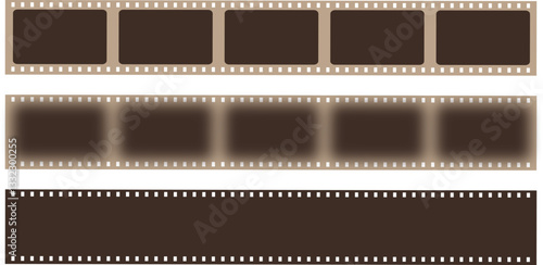 Roll of retro film strip icon set. Video tape photo film strip frame vector isolated on transparent background. Vintage movie slide reel concept. Motion picture tape pictogram. Vector illustration.