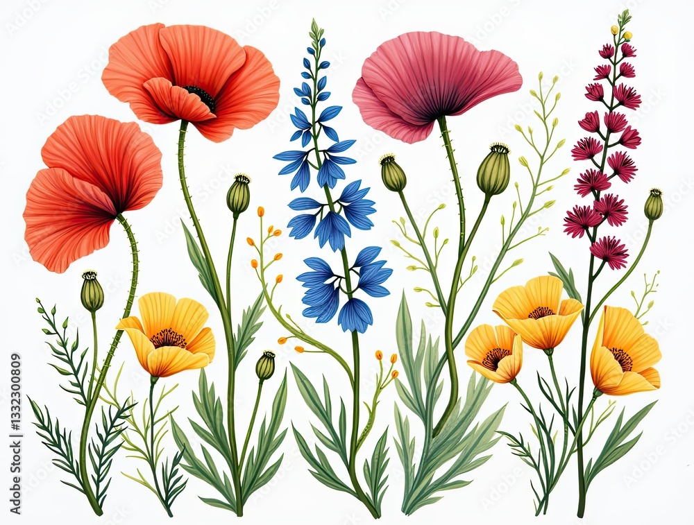 Obraz premium Brightly colored floral arrangement showcasing various blooming flowers and greenery