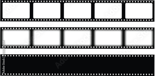 Roll of retro film strip icon set. Video tape photo film strip frame vector isolated on transparent background. Vintage movie slide reel concept. Motion picture tape pictogram. Vector illustration.