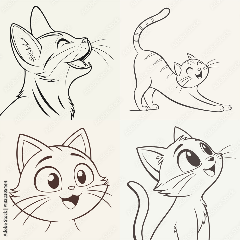 Naklejka premium happy cat kitten stretching draw line
