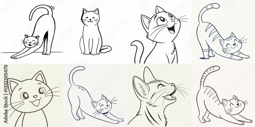 happy cat kitten stretching draw line happy cat kitten stretching draw line