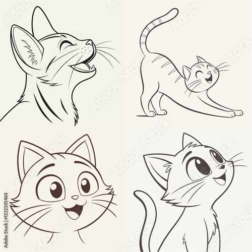 happy cat kitten stretching draw line