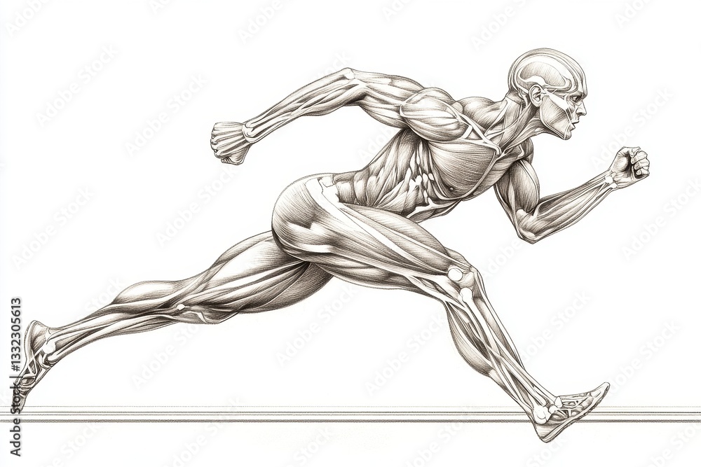 Fototapeta premium Anatomical Illustration of a Human Figure in Dynamic Running Pose