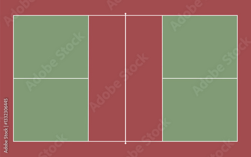 Pickleball court in flat style using red and green colors.Vector illustration EPS10.