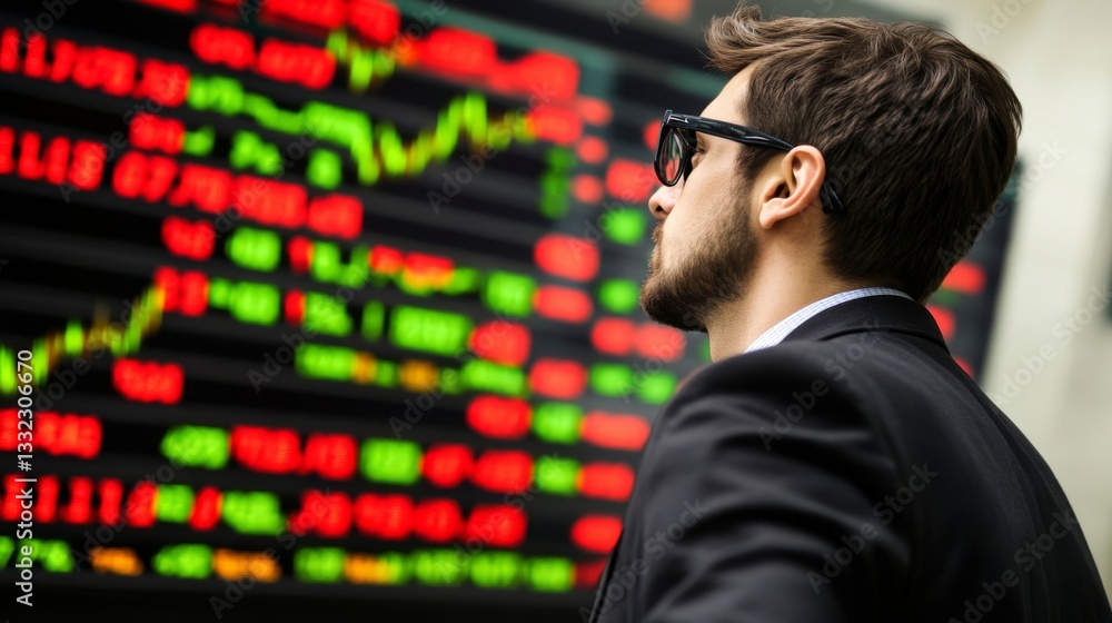Fototapeta premium Market analysis investor observing stock trends financial district business environment urban viewpoint economic insights