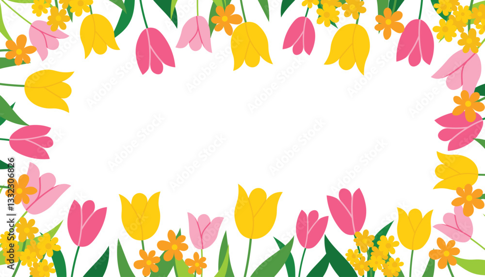 custom made wallpaper toronto digitalCute card with spring flowers. Spring Tulips, floral postcard or poster in flat style isolated on white background.