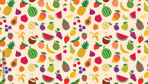 Wallpaper Mural Cute seamless pattern with different summer fruits and berries. Watermelon and pineapple, lemon and strawberry and more. Torontodigital.ca