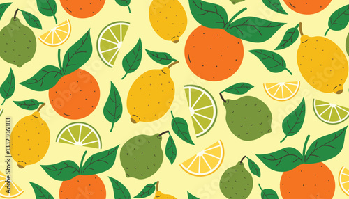 Wallpaper Mural Citrus fruit seamless pattern. Summer background with oranges, lemons and limes. Modern trendy design for paper, cover, fabric. Torontodigital.ca