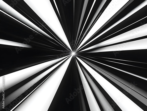 Abstract artwork depicting radiating white lines against a black background