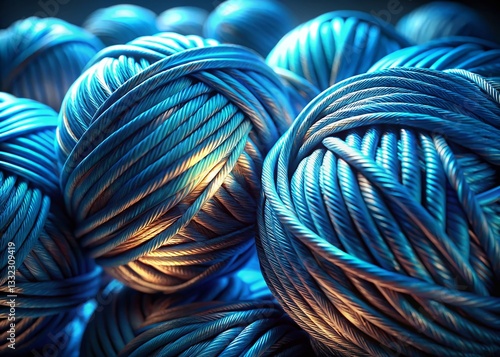 Tangled Blue Stripes: 3D Rendered Shiny Threads in Low Light Animation