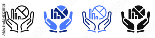 Vector icon or logo of hands with data graph related to statistics, infographic, data analytics. Symbol for website or app ui, logo design, illustration