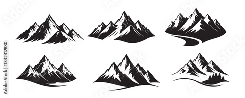mountain 1Vector set of mountains icons with hiking, traveling and camping symbols. Minimalist design with beautiful peaks.