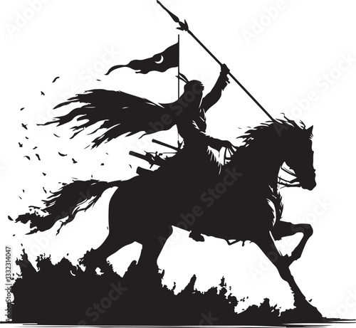 Warrior silhouette charging into battle