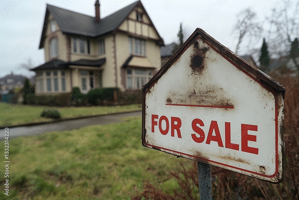 Obraz premium Rustic For Sale Sign in Front of a House