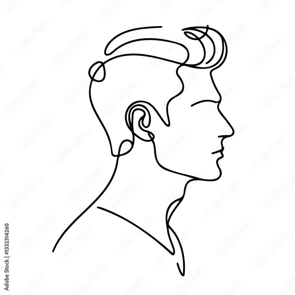 Male face in profile in one-line drawing style Male face in profile in one-line drawing style