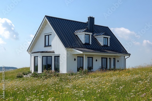 Modern White House in a Wildflower Meadow