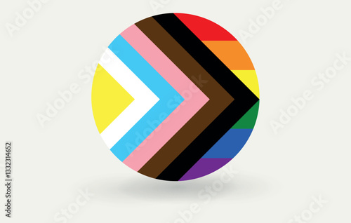 Progress Pride Flag in a Circle, Inclusive Community Symbol. Editable image.