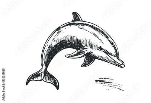 Vintage dolphin sketch illustration with elegant details. Vector retro hand drawn illustration